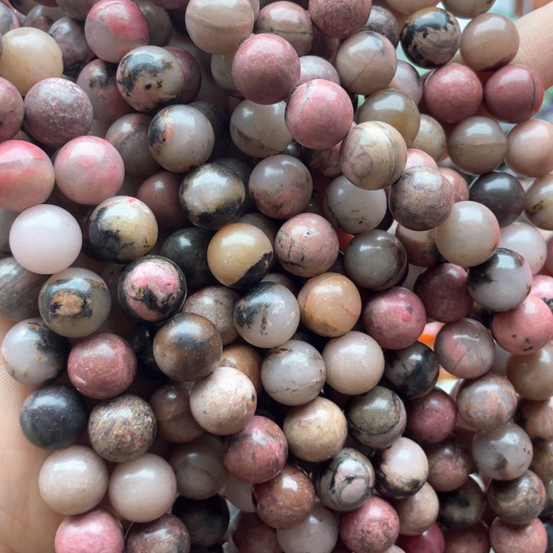 玛瑙/玉髓合金珠宝半成品一条装卡10黑粉蔷薇圆珠