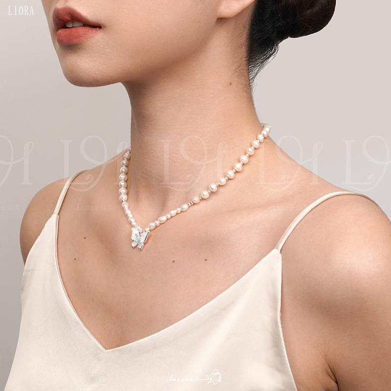 钛钢仿珍珠项链 氵炎水珍珠锆石项链气质高级感锁骨链轻奢项饰链