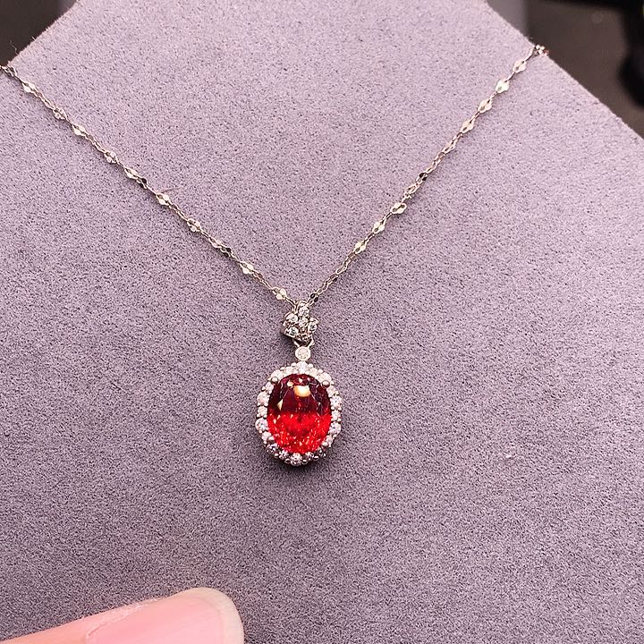 吊坠(赠链)红色碧玺银S925镶嵌