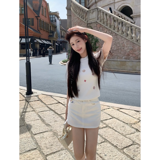 【梦梦服饰】2025新款网红同款L字母老花刺绣针织短袖+半裙