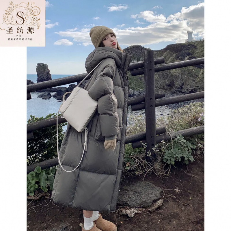 【圣纺源9】韩版冬季新款保暖棉服防寒服连帽加厚过膝中长款棉衣