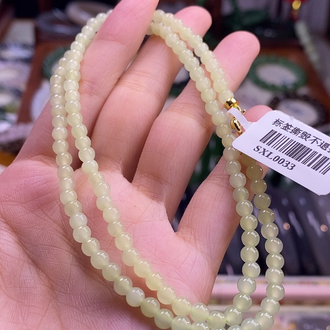 颈饰未镶嵌和田玉黄口小米链4m万能扣