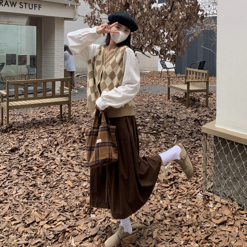 大码复古气质秋季套装女装2025新款微胖长袖显瘦上衣半身裙两件套