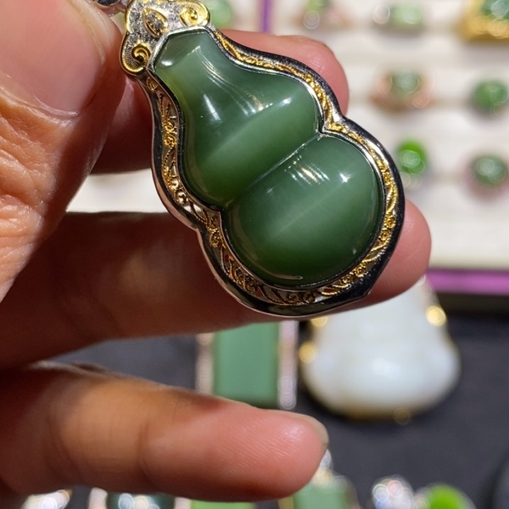 和田玉（碧玉）银S925镶嵌颈饰