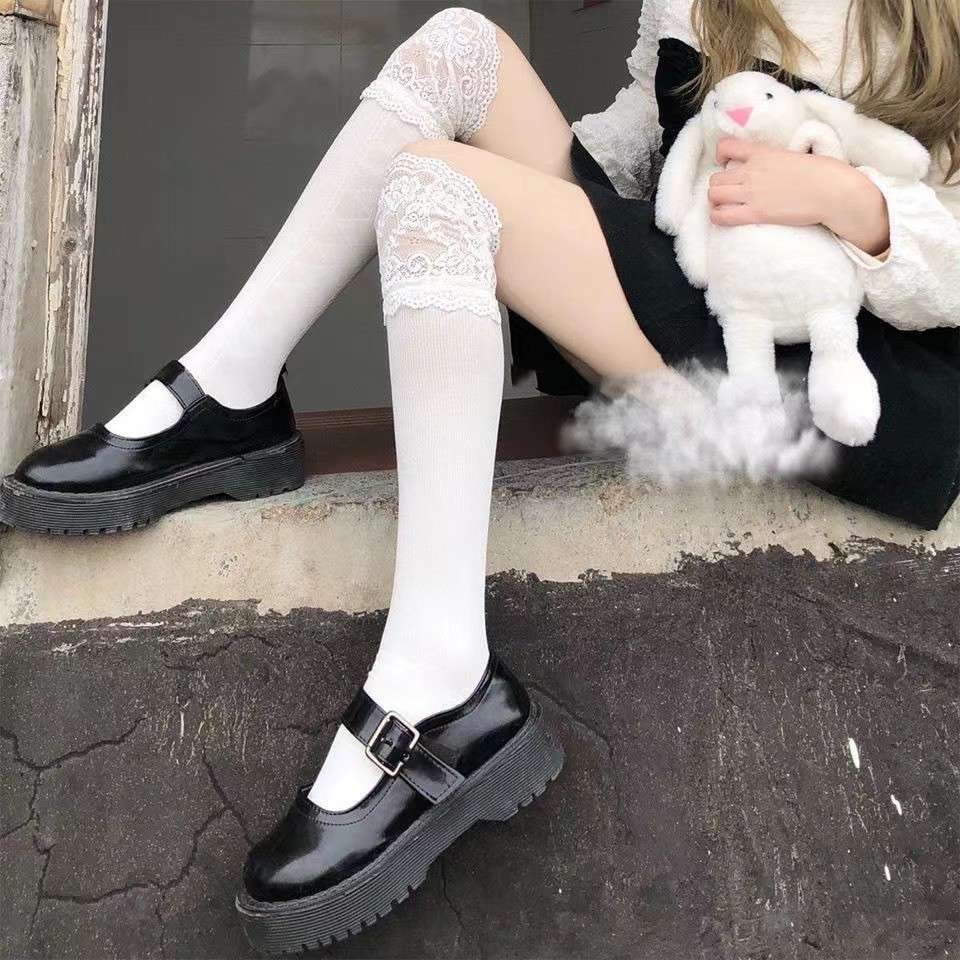 【浠儿姐姐】蕾丝小腿袜长筒袜过膝袜长靴秋冬纯欲风白色蕾丝边袜子