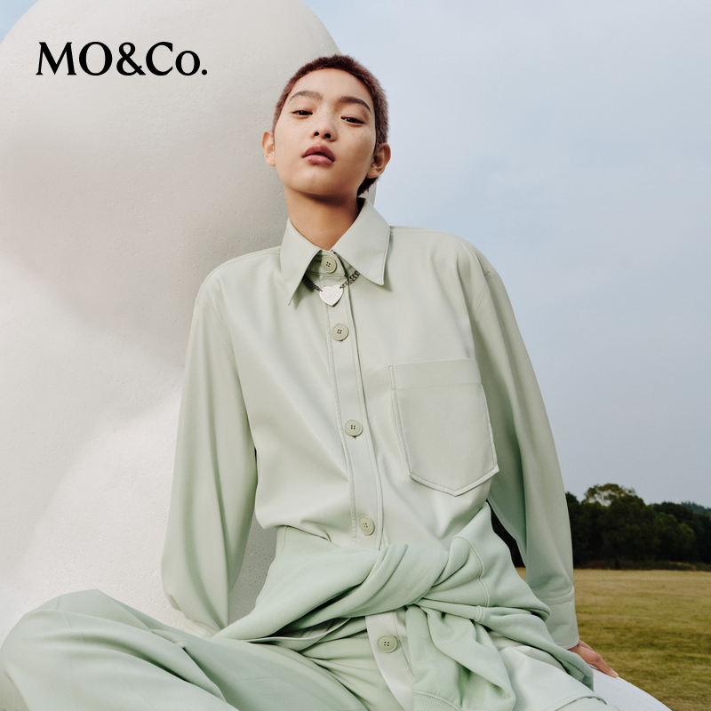 【陈大可专属】MOCO春季附腰带衬衫薄荷曼波静奢风MBB1SHT006