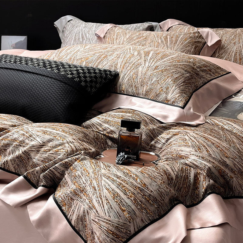 天丝棉夹棉床盖床笠四件套全棉纯棉