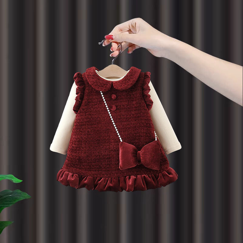 女童连衣裙冬装加绒保暖洋气婴儿公主裙周岁宝礼服冬季外出两件套