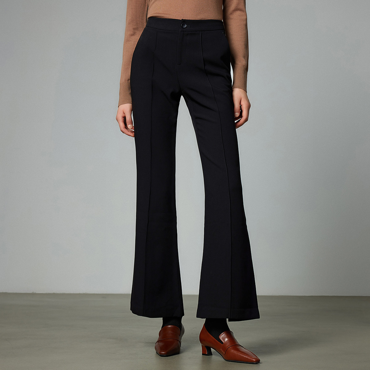 【诗语专属】简约高腰休闲裤女百搭后开叉微喇裤时尚通勤长裤