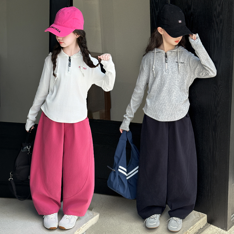 女童2025年春秋新款中大童洋气儿童时尚百搭连帽洋气两件套