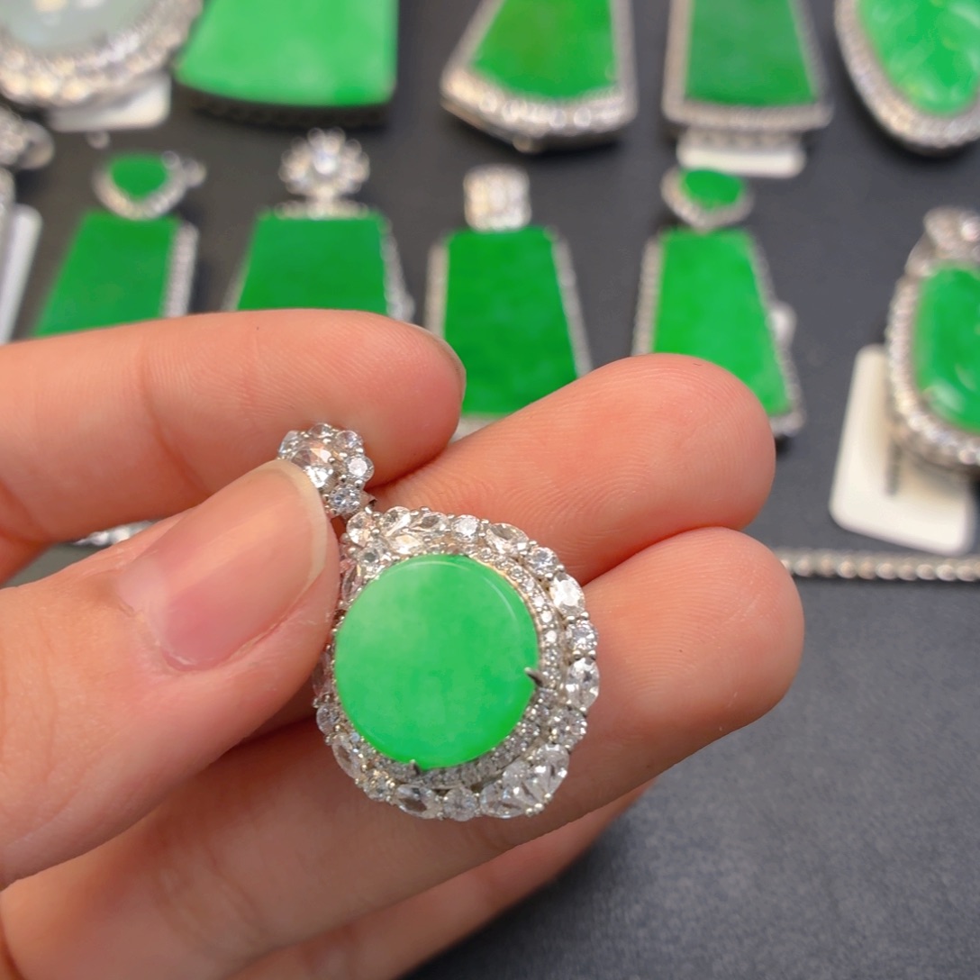 翡翠银S925镶嵌吊坠(不含链)