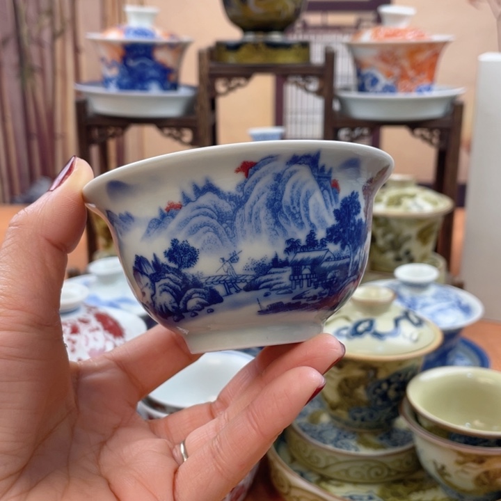 摆件陶富春山居图压手杯
