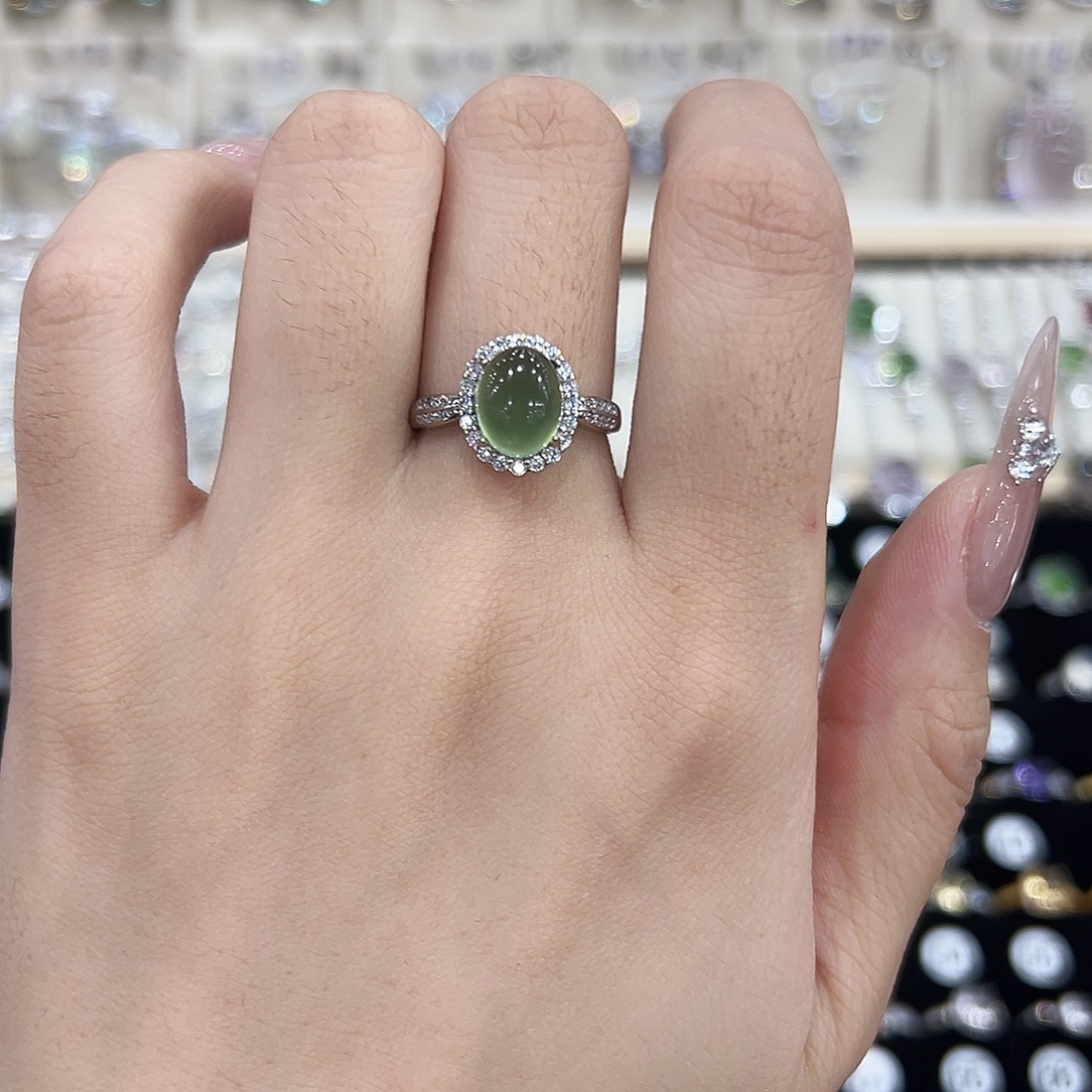 岫玉银S925镶嵌戒指