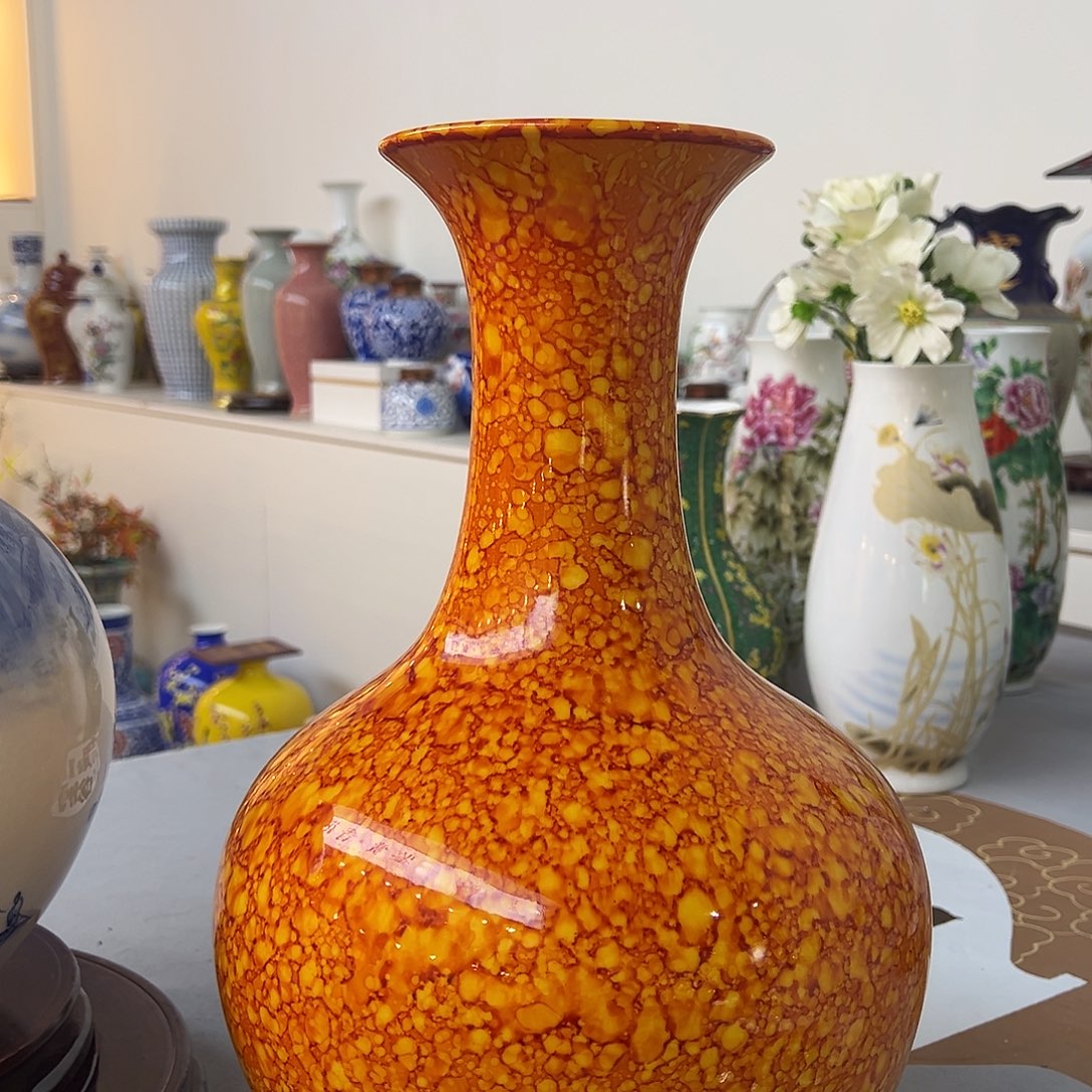 摆件陶39cm橙色赏瓶