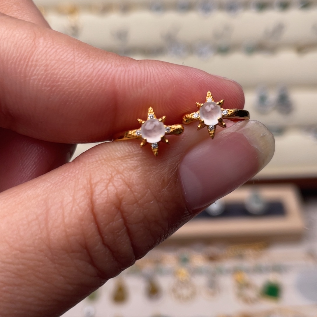 翡翠银S925镶嵌耳饰，