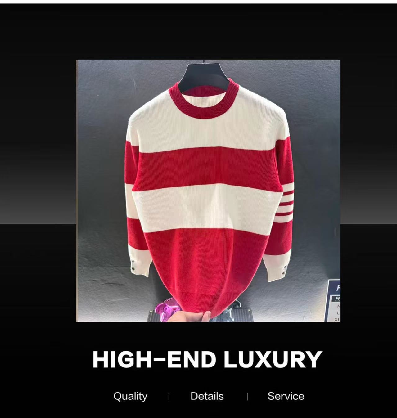 LOWUE 2025秋冬新款圆领长袖双色休闲时尚厚款毛衣（HH-8029)