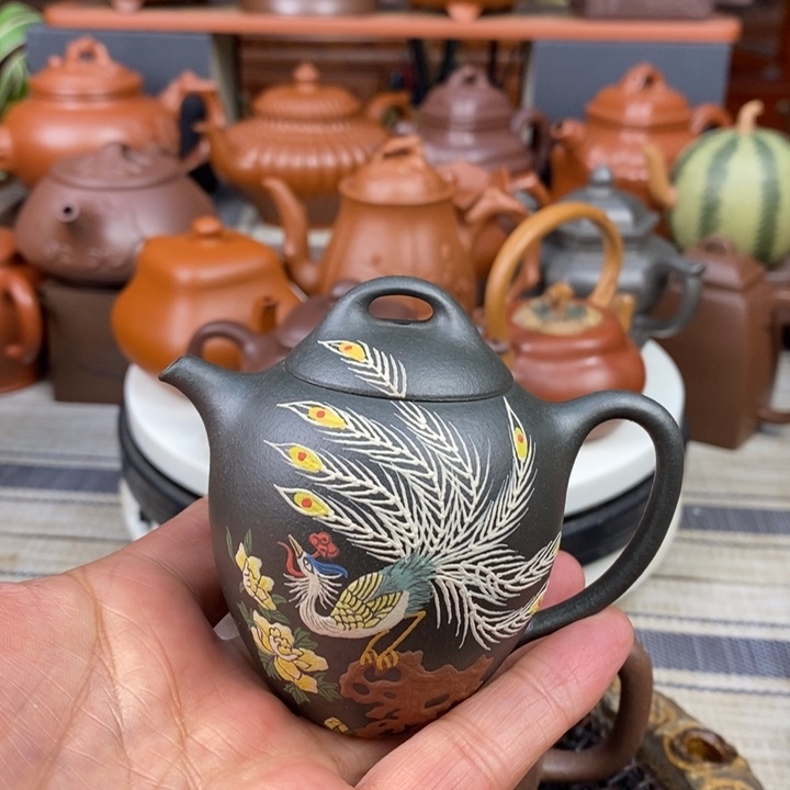 紫砂茶壶凤凰展翅100cc原矿老天青