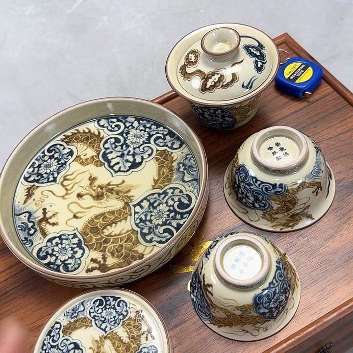 杯2号釉釉里金如意穿花龙5件套