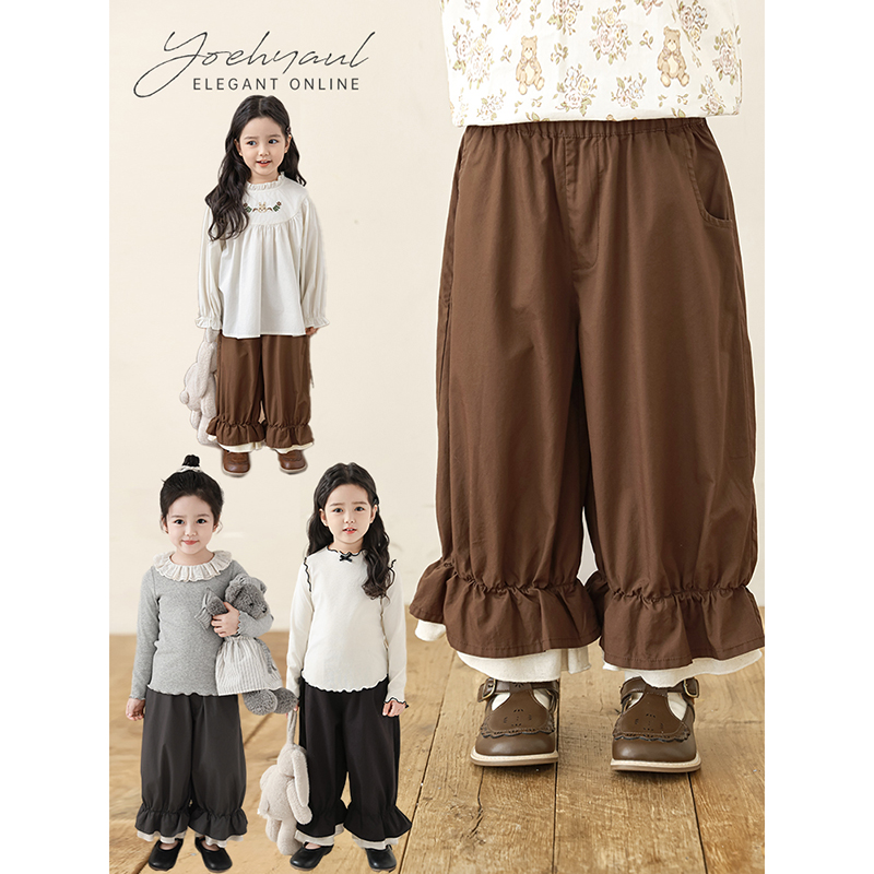 清 幼悠【浪漫荷花】春贰波女宝洋气宽松纯色九分阔腿裤C3267