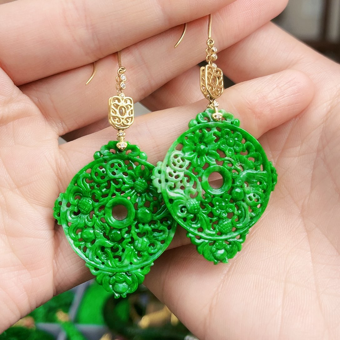 翡翠耳饰18K金镶嵌耳饰