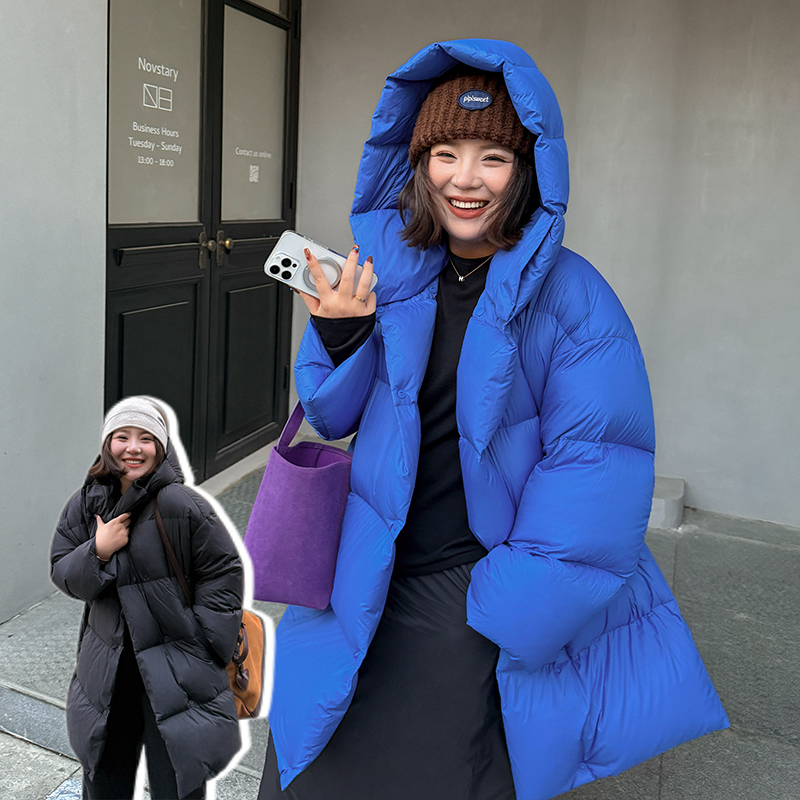 火炉泡芙/胖mm大码大廓型90白鸭绒轻暖羽绒服~