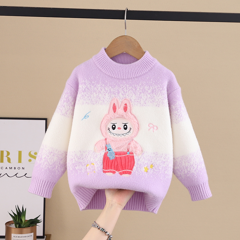 2025新款女童毛衣套头衫儿童线衣渐变拉布布加厚洋气小女孩针织衫