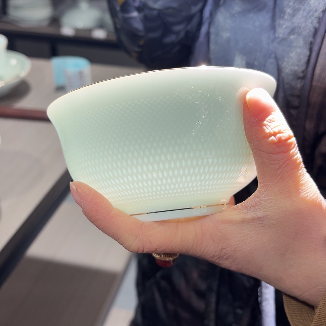白瓷景德镇陶瓷影雕工艺不描金2.5寸米饭碗20个