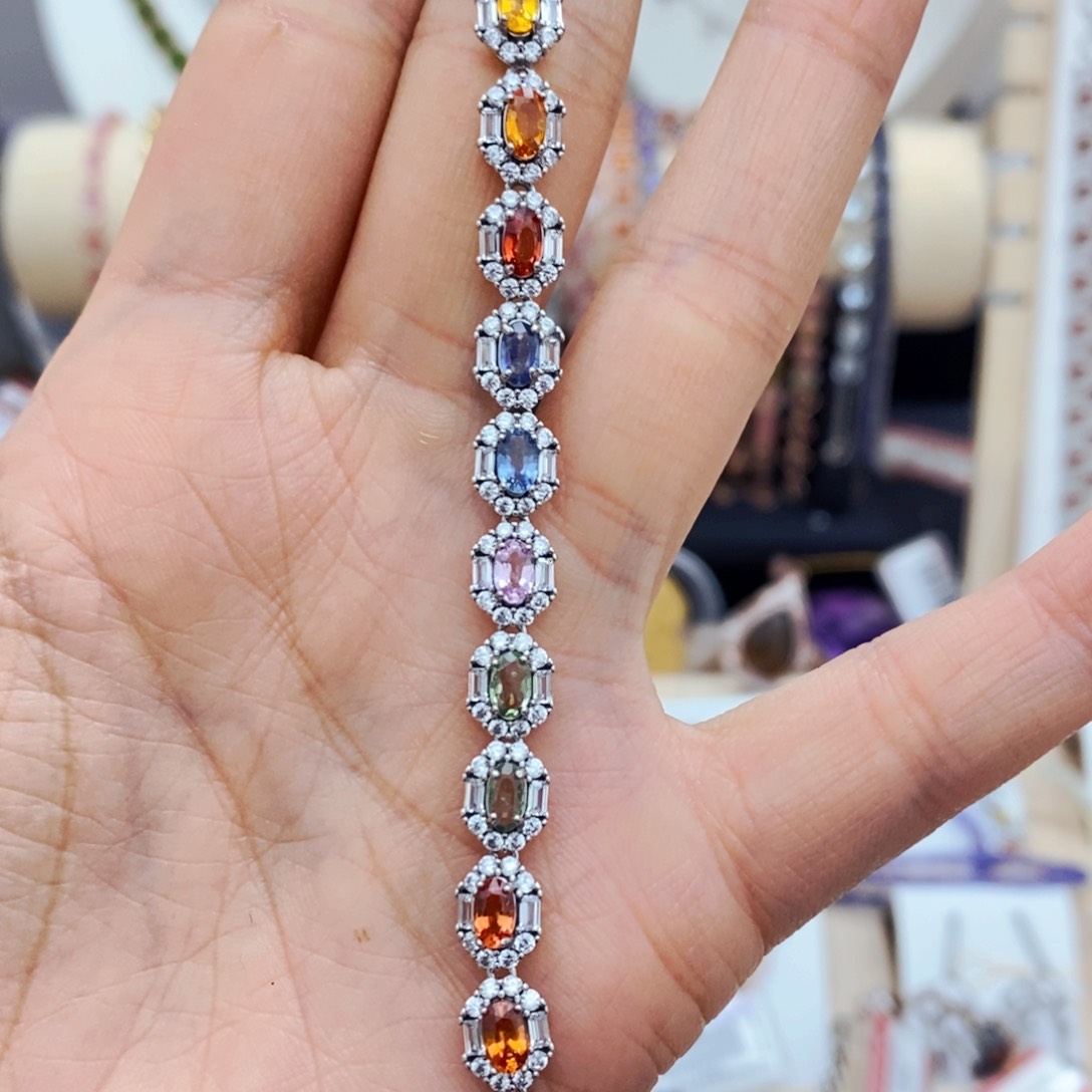 蓝宝石手链银S925镶嵌