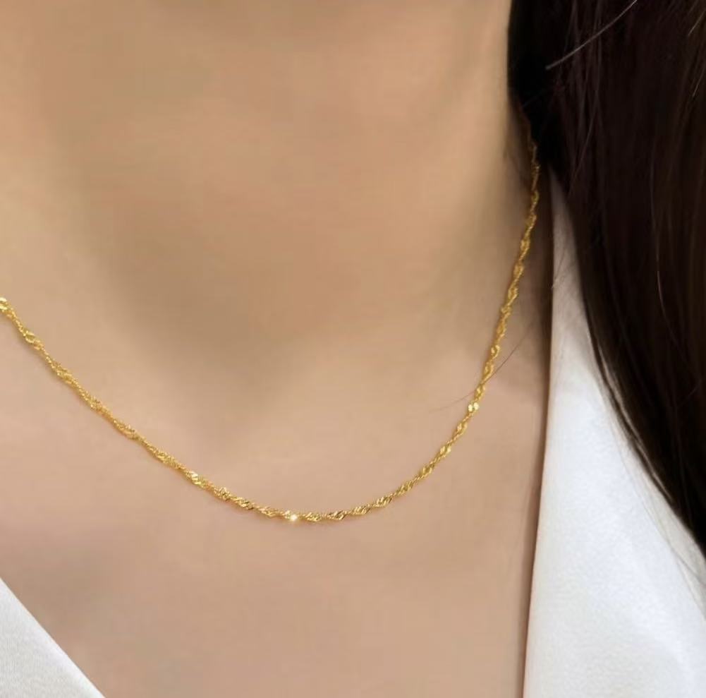 18K金黄色针式闪O链清新锁骨