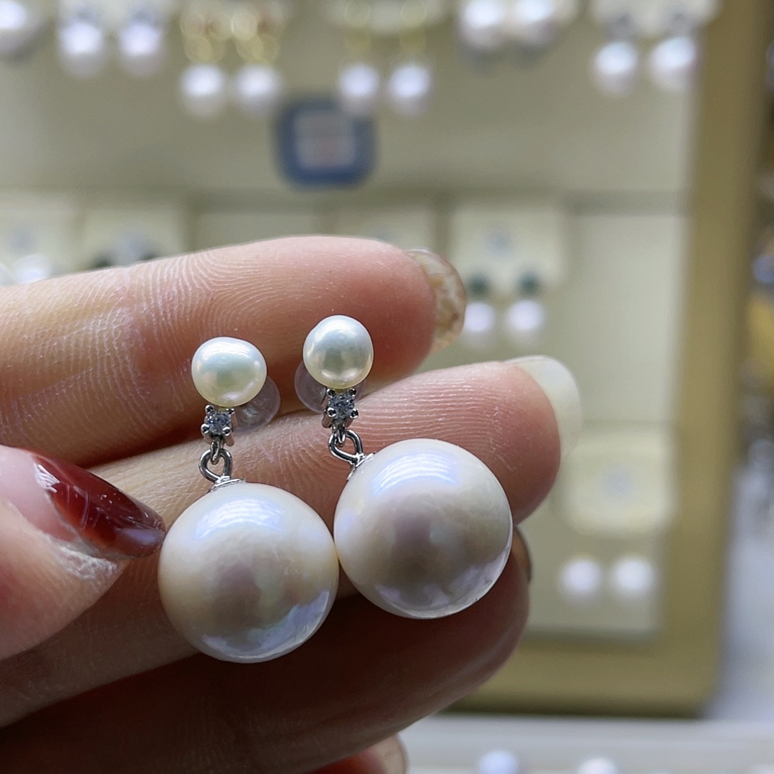 淡水珍珠耳饰银S925镶嵌
