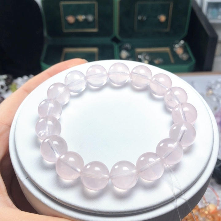 水晶手链银S925镶嵌粉水晶