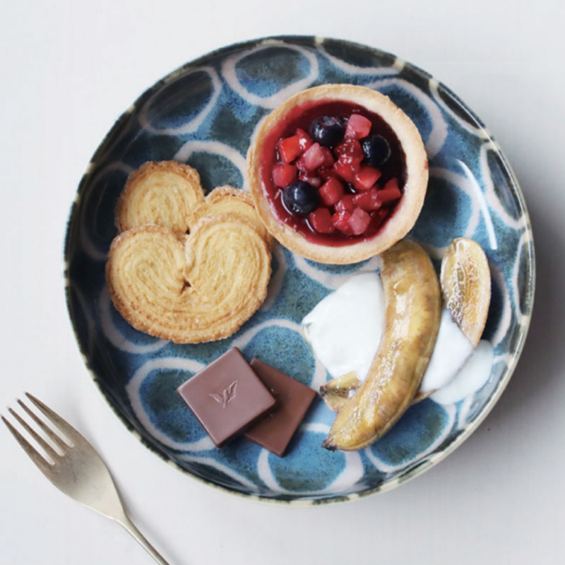 日式进口美浓烧菜盘大碗创意餐盘餐碗笔青系列釉下彩陶瓷大面碗