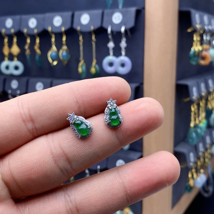 银S925镶嵌翡翠耳饰耳饰