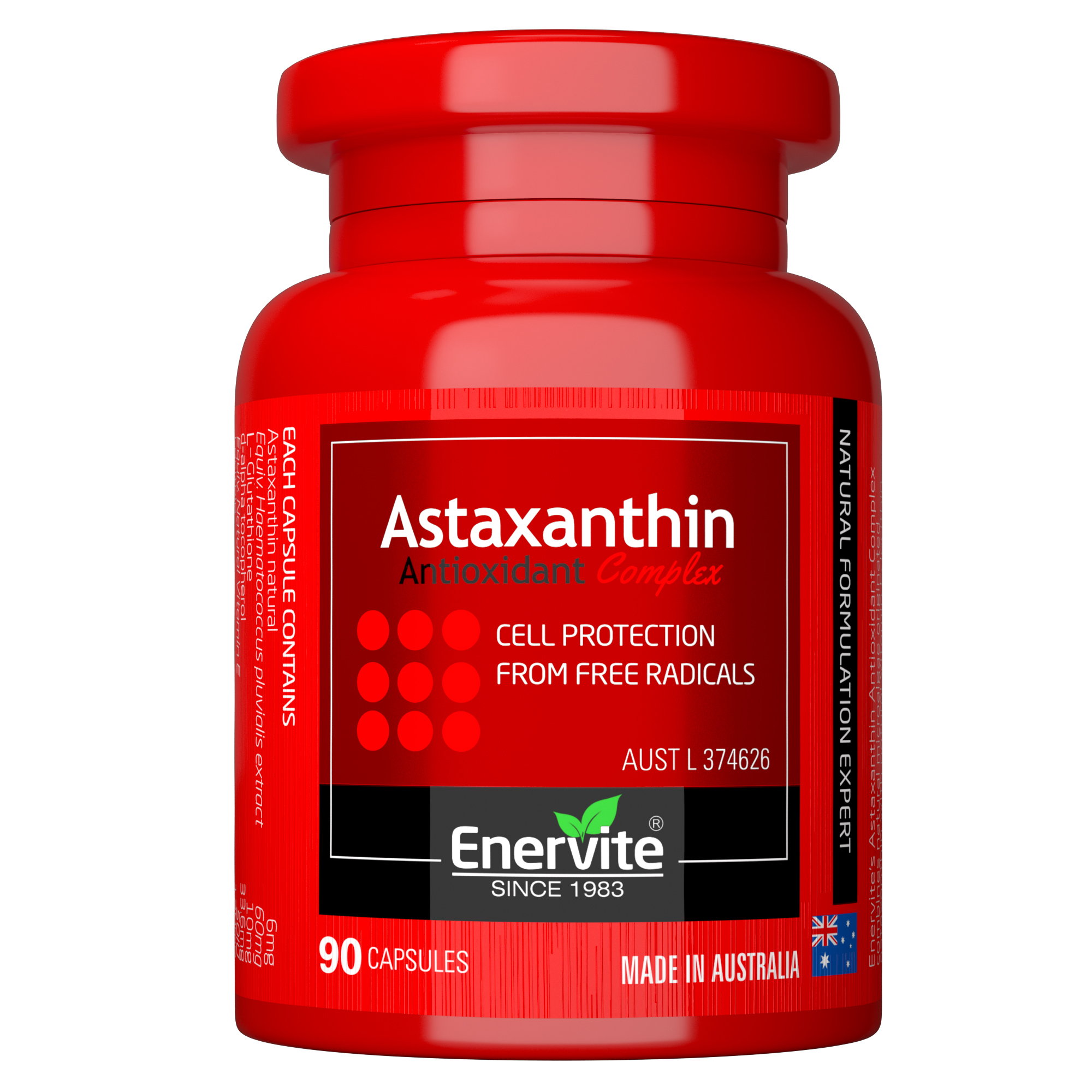 Enervite澳乐维他天然雨生红球藻6mg虾青素胶囊谷胱甘肽90粒/瓶