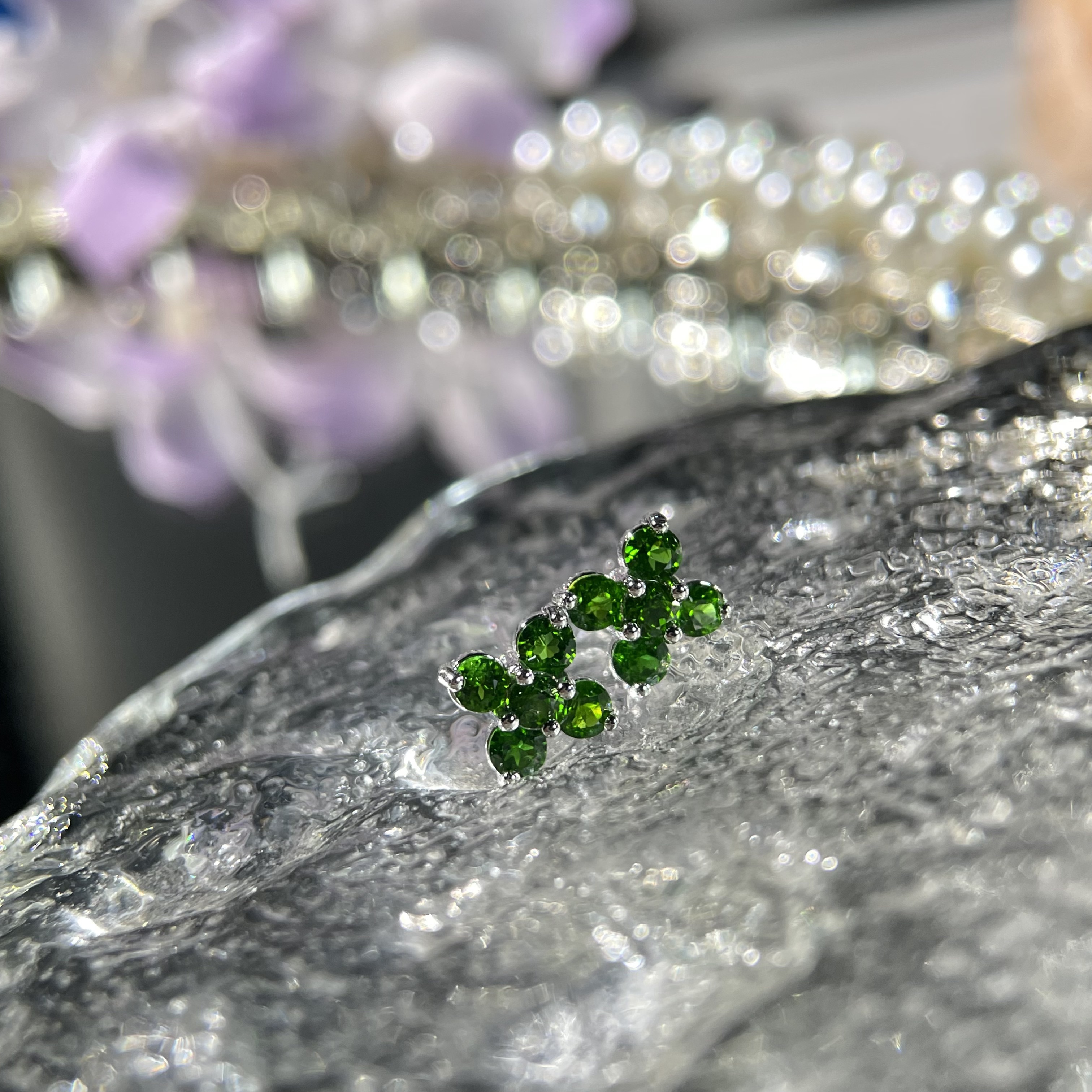 艳彩透辉石小花耳钉s925  KT25111820