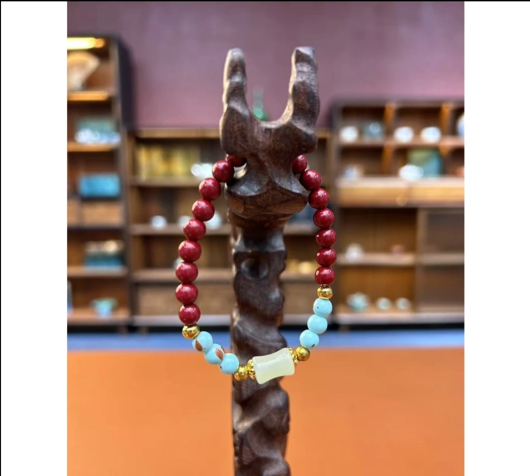 含辰砂工艺品朱砂带景泰蓝配饰手串  A1103