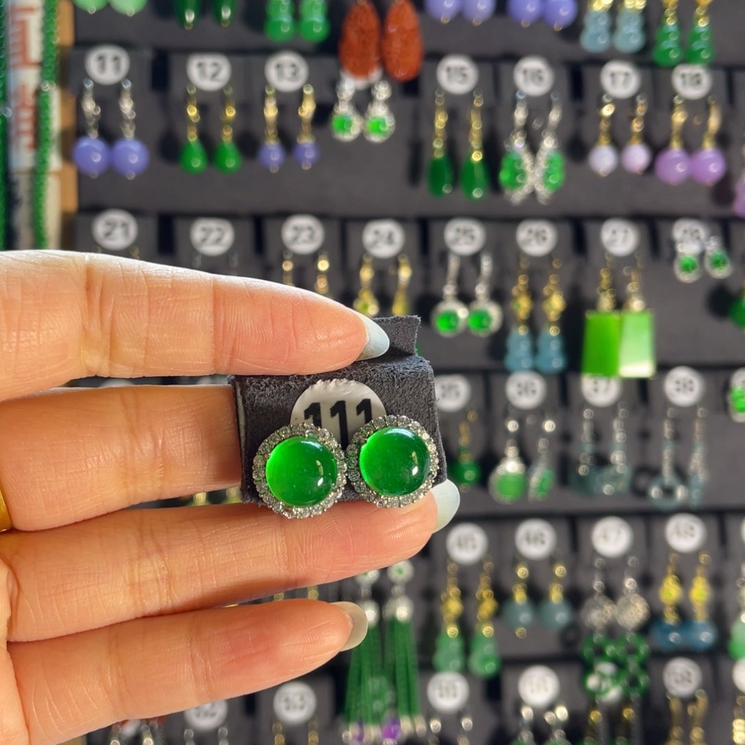 银S925镶嵌翡翠耳饰111