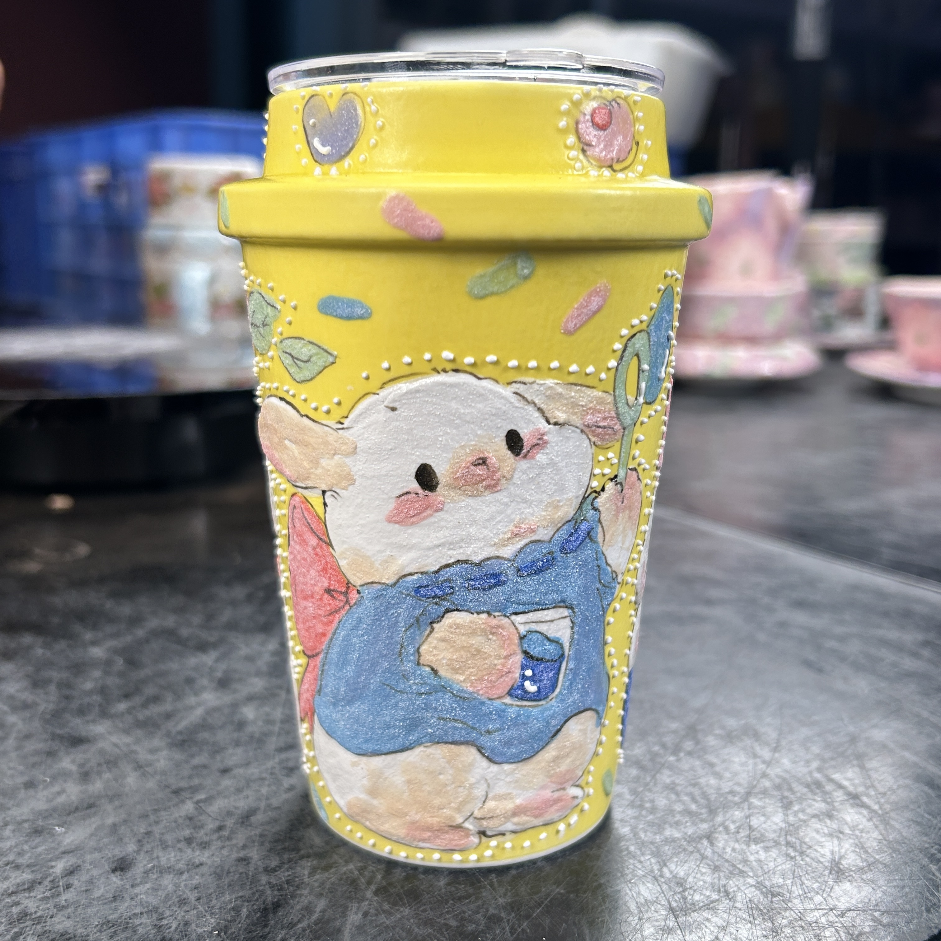 编号173黄色岩彩兔子吸管杯