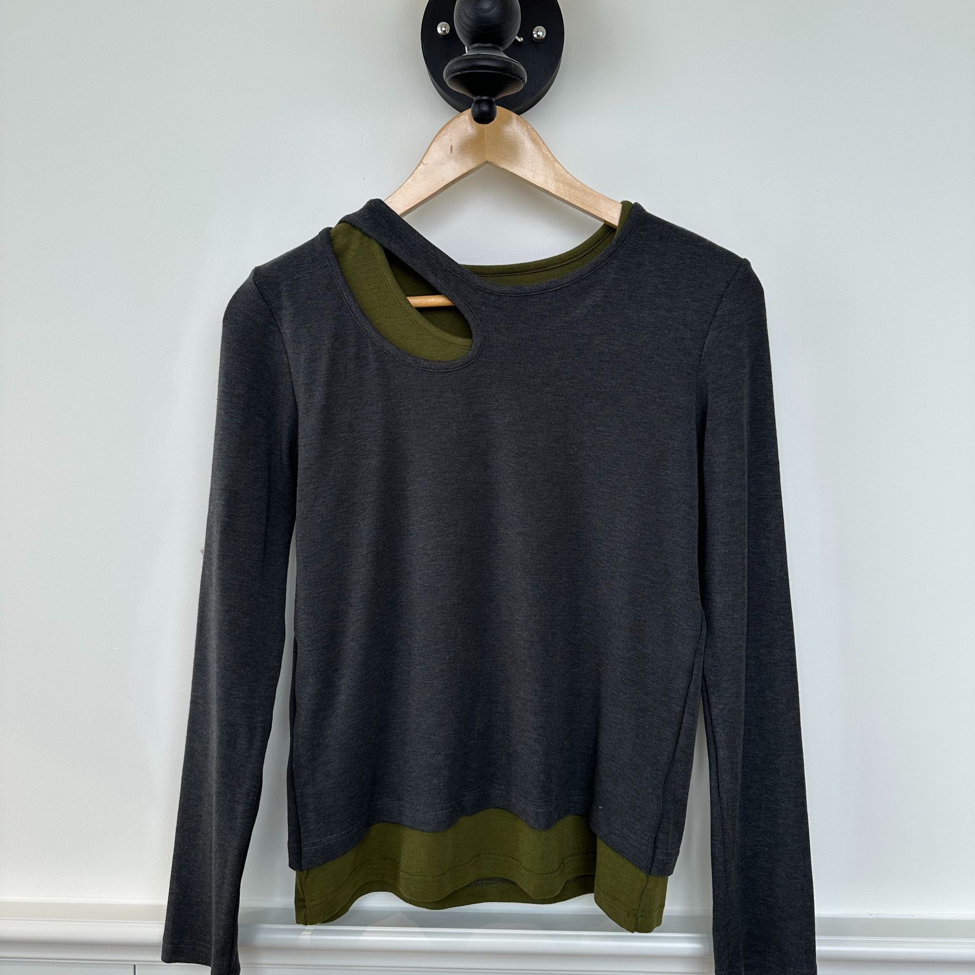 【榛果巷】弹力假两件打底衫百搭修身显瘦长袖T恤女