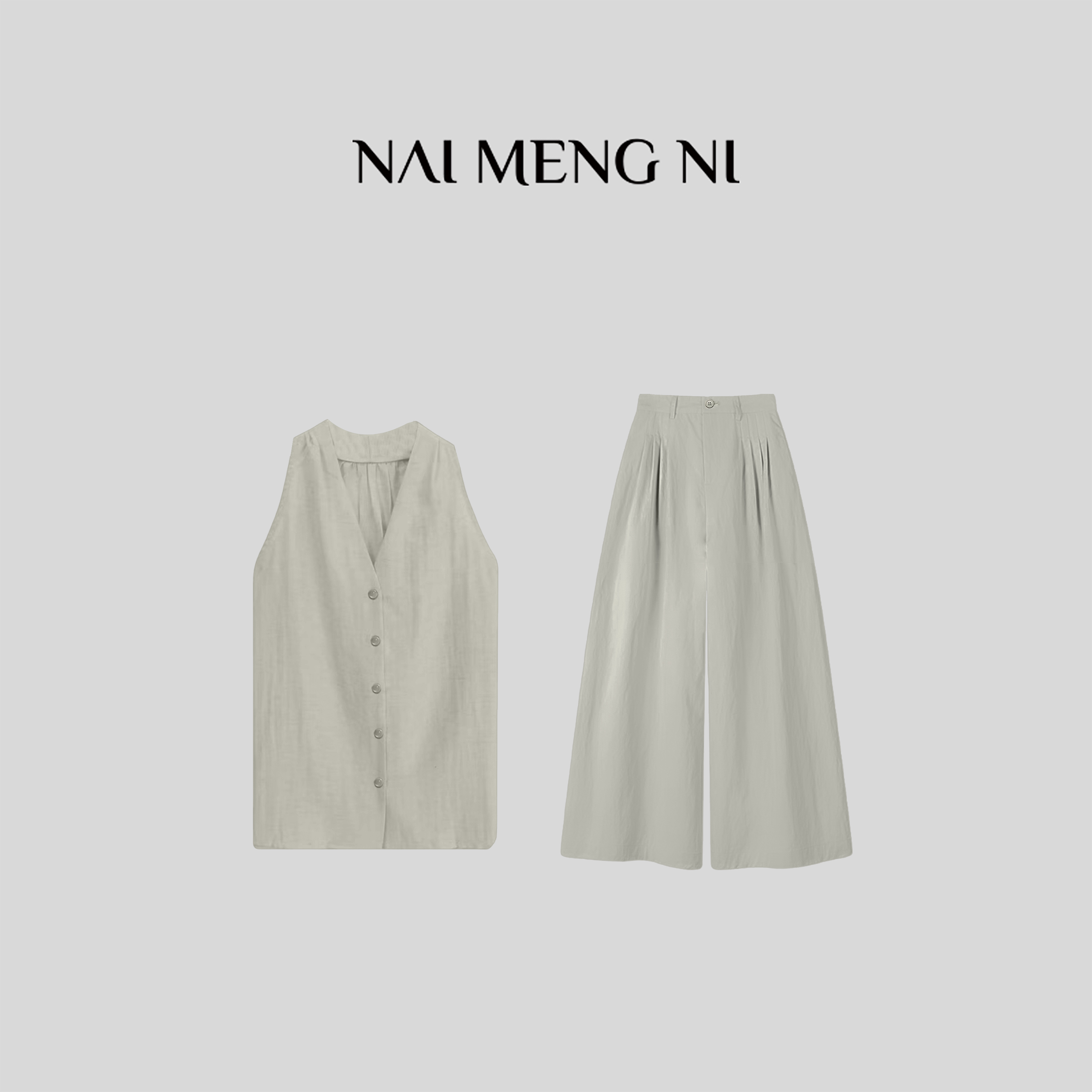 NMN王火火&夏款宽松新款休闲无袖上衣裤子套装 26N13060