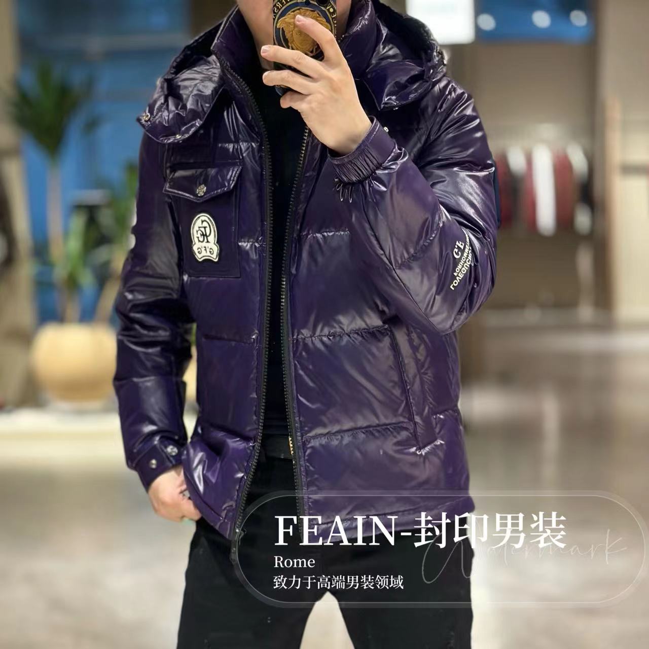 高端定制男士珠光琉璃纱帽子可拆卸羽绒服98101