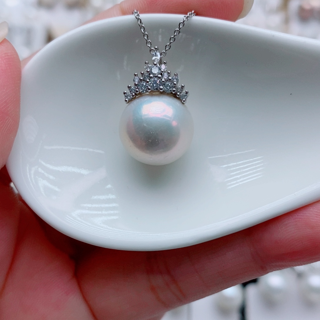 淡水珍珠银S925镶嵌吊坠(赠链)13.5mm