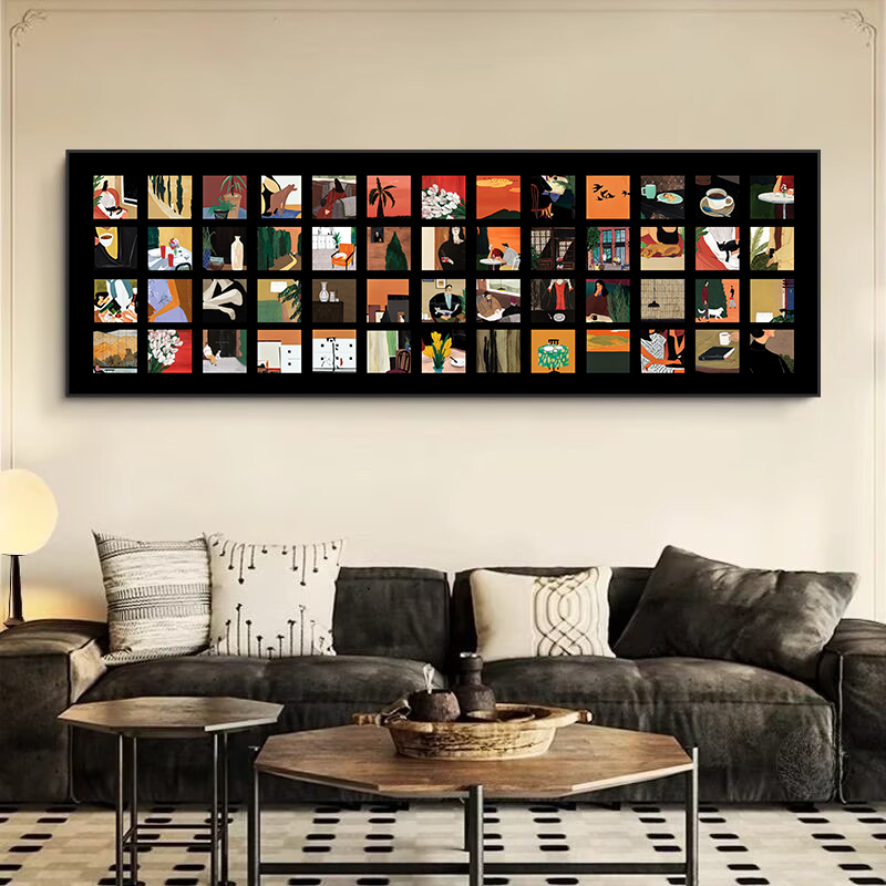 中古风客厅装饰画法式复古高级感沙发背景墙挂画百联卧室床头壁画