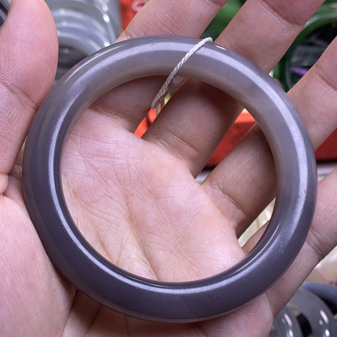 和田玉烟紫手镯58.1圈口未镶嵌