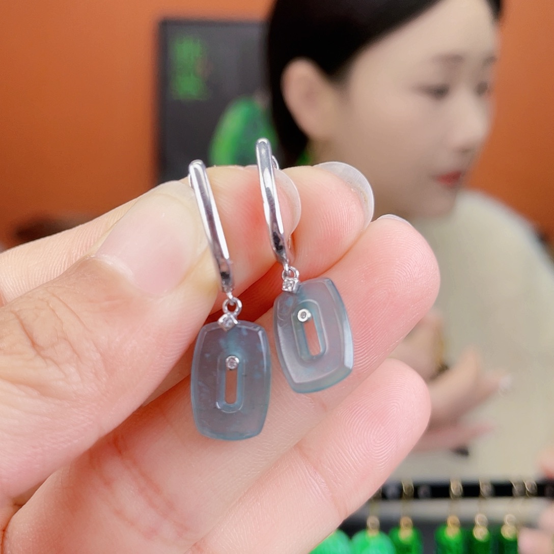 翡翠银S925镶嵌耳饰