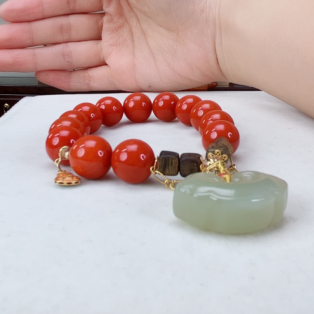 南红玛瑙手链18K金镶嵌南红13
