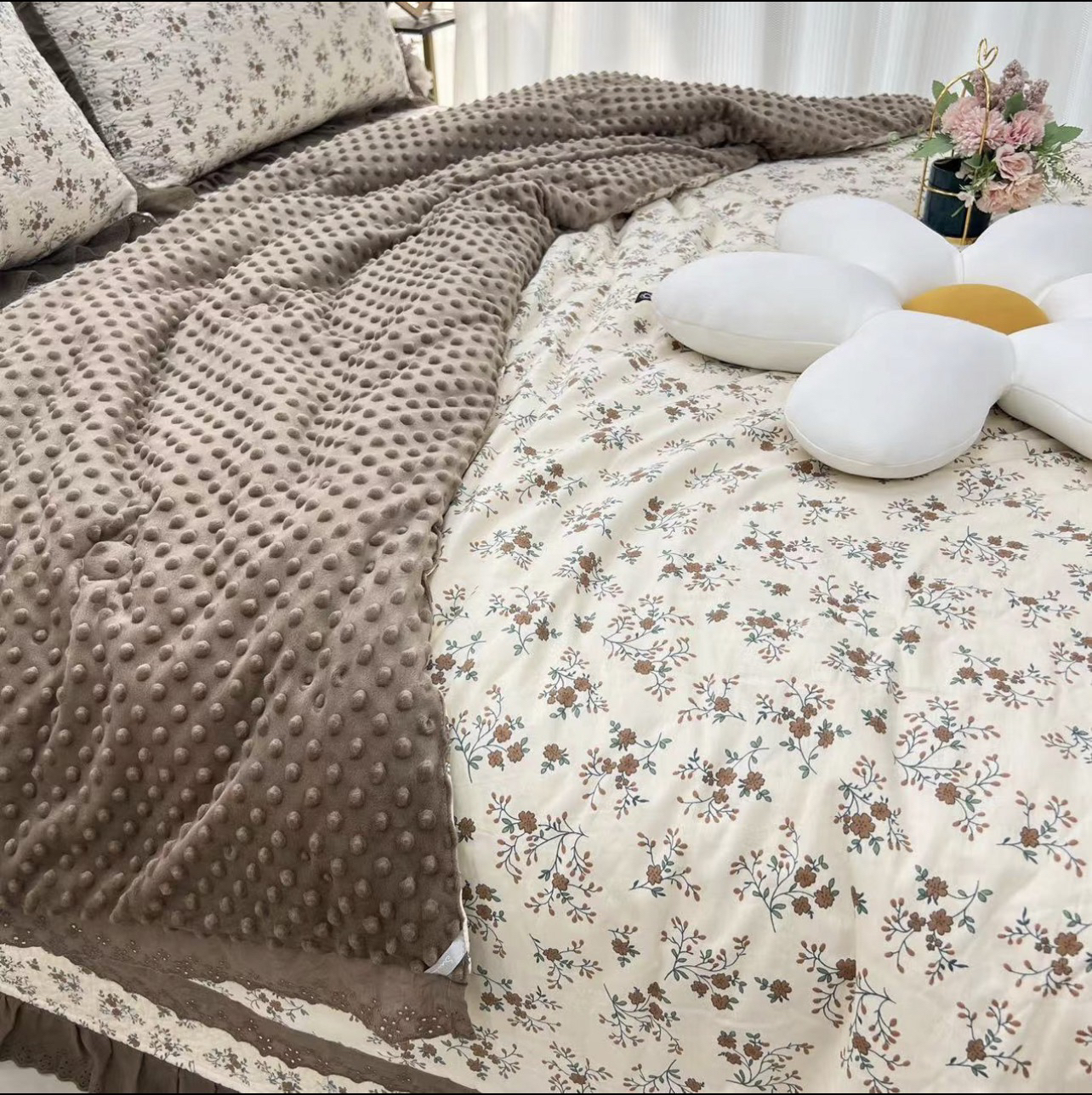 法式花边款豆豆被复古花卉春秋被加厚双人冬被一面纯棉一面机洗