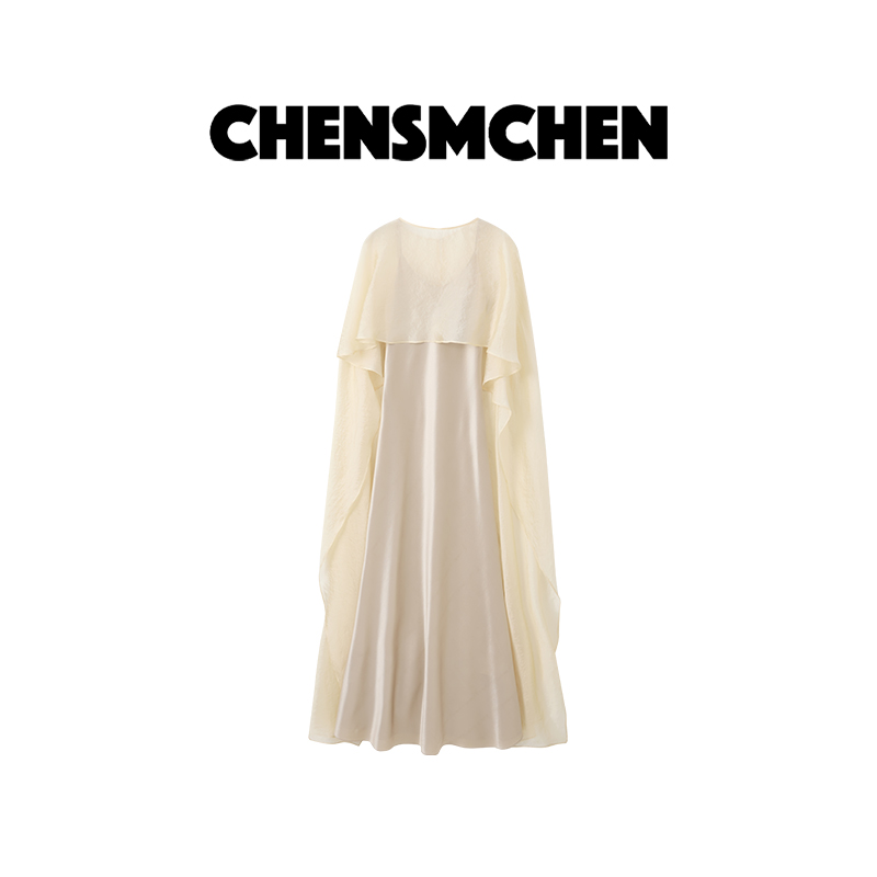 CHENSMCHEN醋酸星光生日裙香槟色简约百搭气质名媛裙子CSL11943JX
