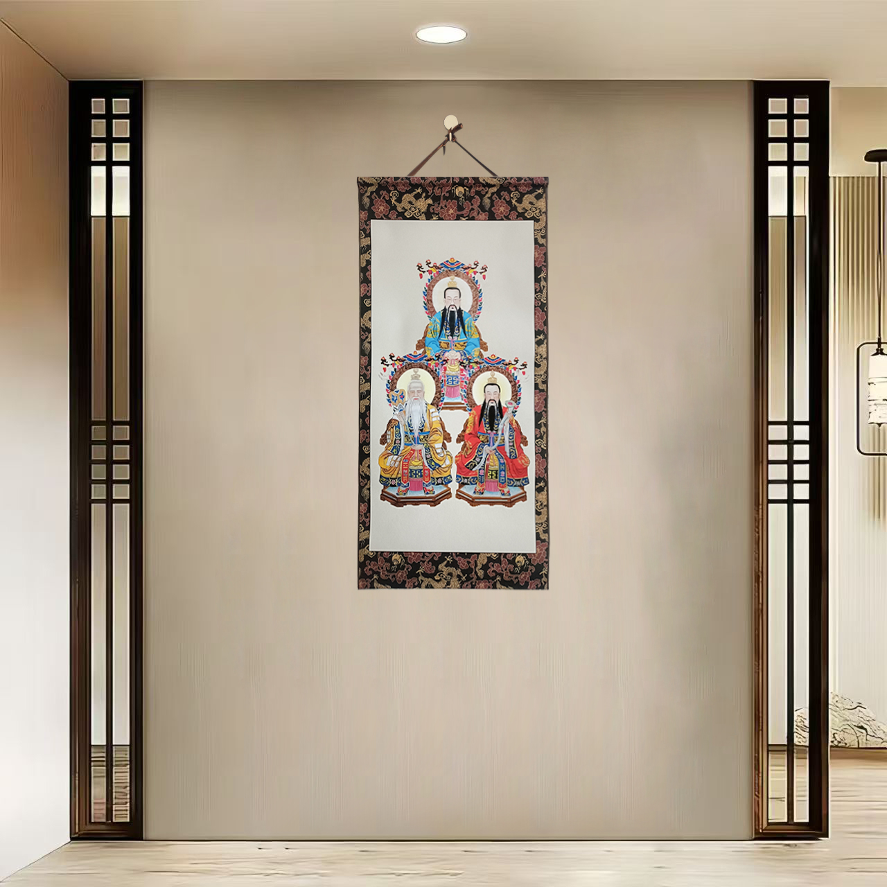 {40-667三清一体}净尺寸40x85cm现代简约挂轴装饰画办公室家居装