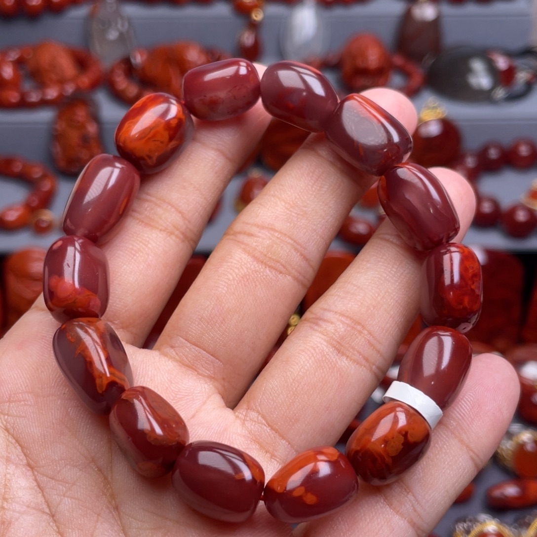 南红玛瑙未镶嵌珠宝奇石单圈12mm